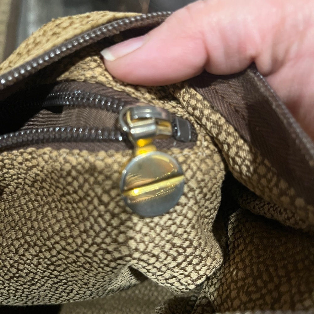 Vintage Borbonese OP Shoulder Bag Brown Made in Italy Textured Leather Trim Bag - Picture 7 of 12